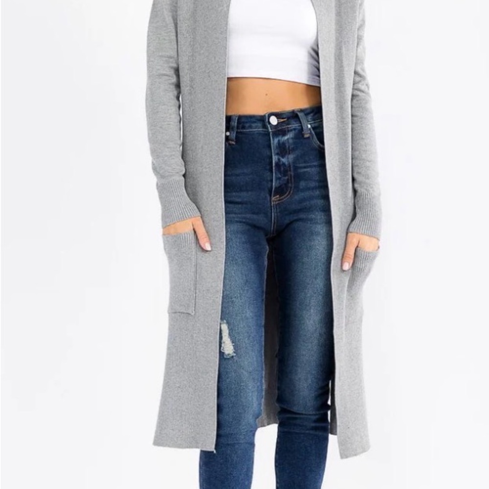 WOMEN'S LONG SLEEVE OPEN FRONT POCKETS CARDIGAN